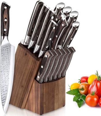 China Amazon New Design Disposable High Quality 16 Piece Stainless Steel Kitchen Knife Set With Sharpener Knife Set With Block for sale