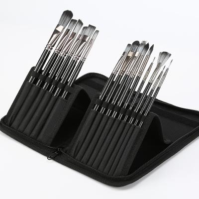 China 2021 15 PCs High Quality Synthetic Nylon Paint Brush With Artist Brush Set Oil/Watercolor/Acrylic Paint Holder for sale