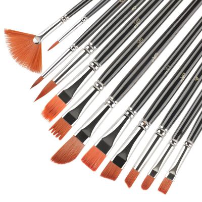 China Miniature Nylon Paint Brush Set 12 Brushes for Artist Oil Painting Watercolor Acrylic Paint Brush for sale