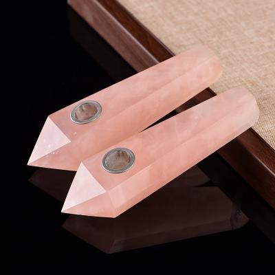 China Wholesale Eco-friendly Stone Quartz Crystal Smoking Pipes Smoke Pipe Rose Quartz Tobacco Pipe for sale