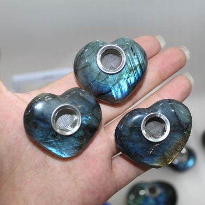 China Eco-friendly Hot Natural Stone Labradorite Heart Shape Smoking Pipe Crystal Tobacco Pipes for sale