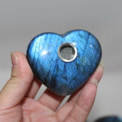 China Wholesale High Quality Smoking Pipes Labradorite Quartz Heart Crystal Heart Shaped Natural Stone Pipe For Gifts for sale