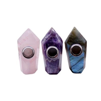 China Mini Natural Amethyst Crystal Weed Smoking Pipes China Smoking Pipe Rose Quartz Tabacco Pipe For Gift for sale