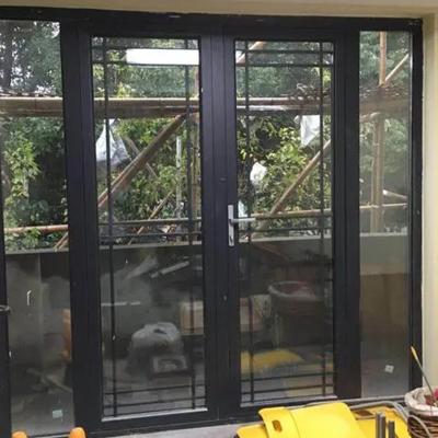 China Bedroom Glass Black Gloss Window Solution Manufacturer Waterproof Aluminum Casement Double Doors for sale