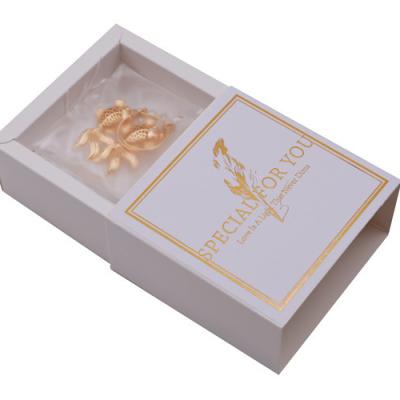 China Drawer Design Gold Foil Recyclable Wholesale Custom Logo Kraft Paper Jewelry Ring Necklace Bracelet Packaging White Box for sale