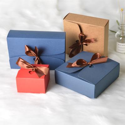 China Recyclable Custom Luxury Logo Foldable Kraft Paper Box Dessert Gift Packaging Boxes With Ribbon for sale