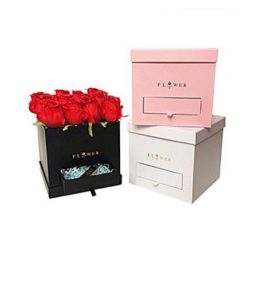 China Customized Luxury Handmade Jewelry Square Flower Rose Box Sliding Drawer Logo Printed Cardboard Packaging Gift Boxes With Handle for sale