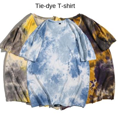 China 2021new style anti-pilling sweatshirt tie dye craft high street thick top round neck t-shirt 100% quality cotton for sale