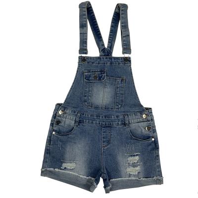 China Fashionable and simple lightweight destroyed denim shorts girls and women jumpsuits with rhinestone for sale