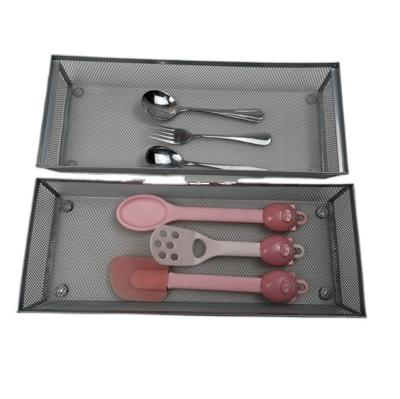 China Viable 2 Pack Kitchen Drawer Utensil Cutlery Tray With Inner Arm Mesh Metal Flatware Storage Slip-proof For Knives, Stackable Basket for sale