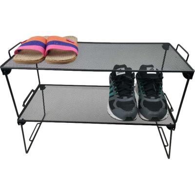 China Metal Mesh Shoe Rack Home Organizer Folding Shoe Rack Eco-Friendly Sustainable Sustainable 2 Tiers for sale