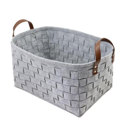 China Eco - Friendly Collapsible Storage Basket Bins , Foldable Handmade Rectangular Fabric Felt Storage Box Cube Containers With Handles for sale