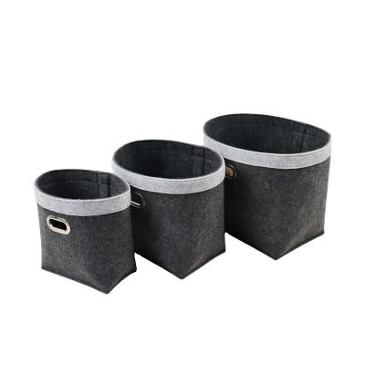 China Sustainable Set of 3 Kids Toys Organizer Folding Storage Boxes Foldable Storage Organizers Felt Cloth Fabric Storage Basket for sale