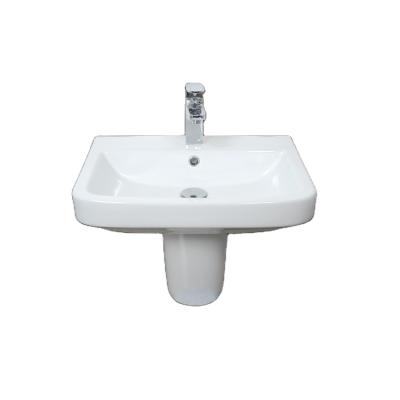 China Smooth Good Quality Clean Rectangular Design Hand Wahshing Ceramic Basin Semi Glaze Pedestal Wash Basin for sale