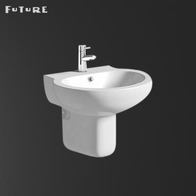 China Modern Wash Basin Bathroom Furniture Shampoo Sinks Modern Bathroom Wall Hung Semi Pedestal Ceramic Single Hole UPC Pure White for sale