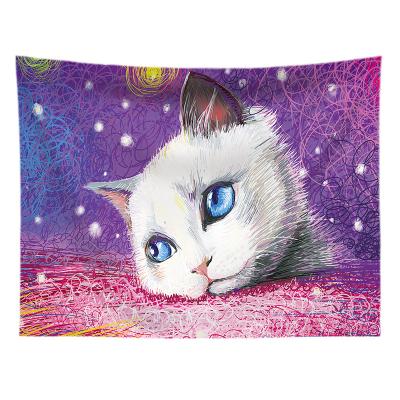 China Cartoon Minimalist Home Tapestry Living Room Wall Hanging Cartoon Cat Decor Custom Digital Printing Tapestry for sale