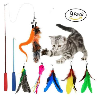 China Viable Retractable Interactive Magic Wand Cat Puzzle Toy, Cat Toy Set Feather Magic Wand for sale