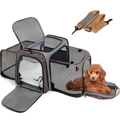 China Sustainable Portable Folding Dog Carrier Expandable Airline, Kennel Travel TSA Carrier 3 Doors Large Dog Carrier Expandable Airline for sale