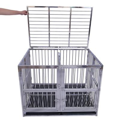 China Fashion Movable With Pulleys Home Single Layer Double Door Stainless Steel Folding Luxury Metal Dog Cage for sale