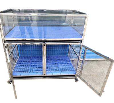 China Fashion Solid Pure Bulk Dog Cage Stainless Steel Glass Dog Crate With Wheels for sale