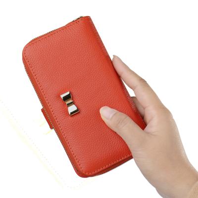 China Wallets Book Style Zipper Lady Clutch Bag Genuine Leather Wallets Mobile Case For iPhone 12 Pro Max for sale