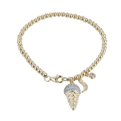 China Sterling 14k Gold Thin CZ Sky Blue Cone Cute Silver Bracelet for sale