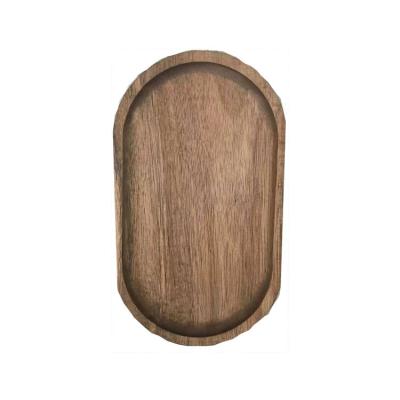 China Hotel Shape Acacia Beech Walnut Japanese Oval Wooden Serving Platter Wooden Coffee Milk Snack Cake Cheese Kids Snacks Fruit Food Dish for sale