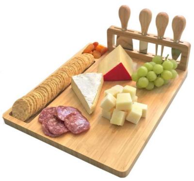 China Custom Made Empty Living Edge Cheese Marker Charcuterie Serving Board Tray Knife Bamboo Thin Wooden Set Sustainable Long for sale