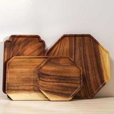 China Hot Sale Sustainable Japanese Natural Solid Acacia Square Wooden Octagon Hotel Restaurant Wooden Dish For Fruit Salad Platter Vegetable for sale