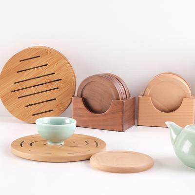 China Creative Home Sustainable Heat Insulation Tea Cup Casserole Wood Mat Around Beech Walnut Dining Table Mat Wooden Coaster for sale