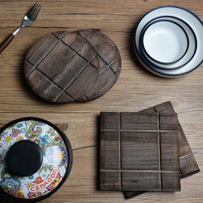 China Viable Creative Chinese Wooden Anti Scald Absorption Potholder Round Square Heat Proof Mat Casserole Placemat Wood Coaster for sale