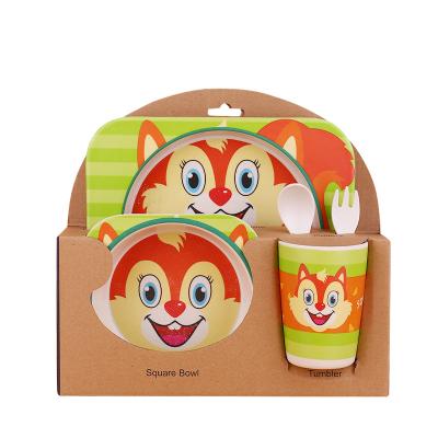 China Sustainable Cute Design 5 Pieces Cartoon Bamboo Fiber Kids Square Tableware Set for sale