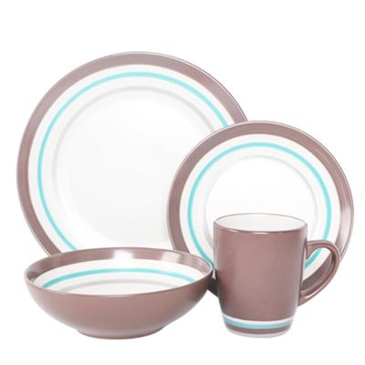 China Cheap viable round wedding restaurant hotel ceramic dinnerware sets, used restaurant dinnerware with brown cups for sale