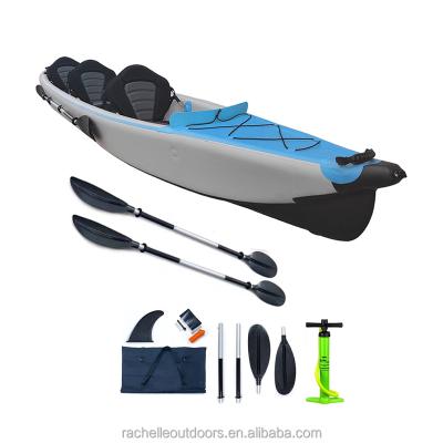 China Drop stitch & Quick Drop Point PVC Expedition Kayak Fishing Canoe Pontoon Rowing Boat Inflatable Air Folding Kayak with Adjustable Seat for sale