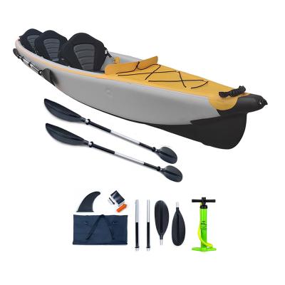 China Drop stitch & Quick Drop Point PVC Expedition Kayak Fishing Canoe Pontoon Rowing Boat Inflatable Air Folding Kayak with Adjustable Seat for sale