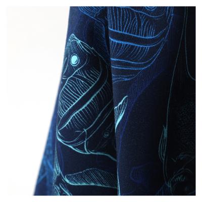 China Other Make Environmental Fish Pattern Bamboo French Terry Fabric Oder Navy Spandex for sale