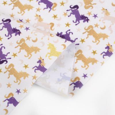 China Others peach skin textile gold and purple little unicorns 100% polyester fabric for girls dresses for sale