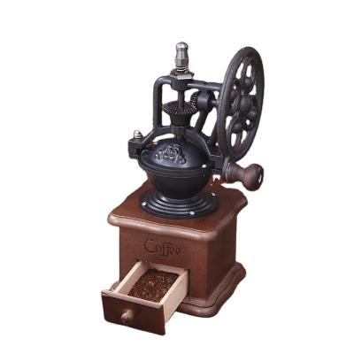 China Modern Roller Coffee Grinder Antique Wooden Manual Coffee Grinder with Cast Iron Crank for Gifts for sale