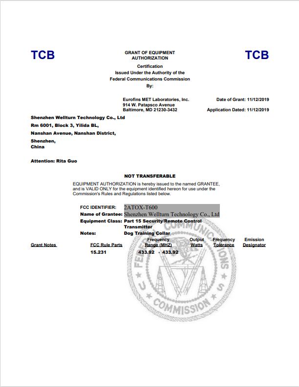 FCC - Shenzhen Wellturn Electronic Information Technology Co., Ltd.