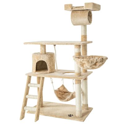 China Large Sustainable Cat Tree Wooden Scratcher Cat Furniture Tower King Size Climbing Tower Cat Claw Cat Tree House for sale