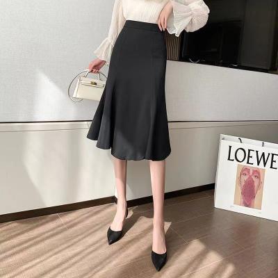 China Anti-Static Warm Color High Waist Thin Waist Soild Women's Grill Style Long Dress A-Line Skirt for sale