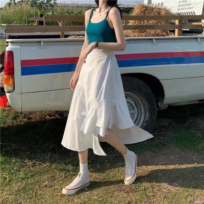 China Summer Girl Anti-static Women Skirt High Color Irregular Soft Waist Soild Slim Long Skirt for sale