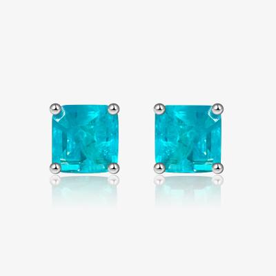 China Fashionable and High Quality 7mm Square 925 Sterling Silver Paraiba Tourmaline Gemstone Stud Earring for sale