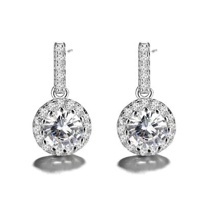 China Beautiful Fashionable And High Quality Genuine 925 Sterling Silver Jewelry Round CZ Dangle Earrings for sale