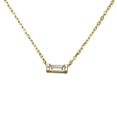 China TRENDY Small Rectangle CZ 14K Gold Plated S925 Sterling Silver Necklace For Woman for sale