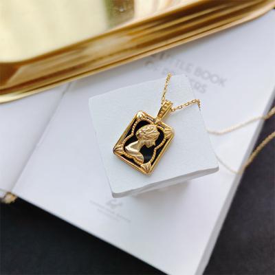 China TRENDY Vintage Style Gold Plated Nature Stone Black Agate 925 Sterling Silver Necklace for sale