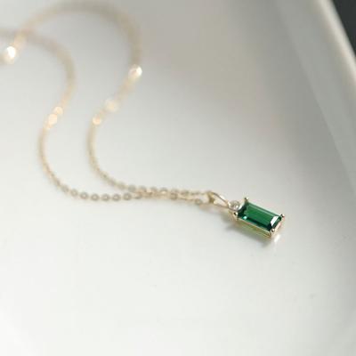 China TRENDY collar de plata 18k gold plated rectangle 925 sterling silver green cut CZ crystal necklace for sale