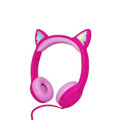 China High Quality Stereo Bass LED Kids Headphones With Microphone LED Glowing Cute Cat Ear Headset for sale