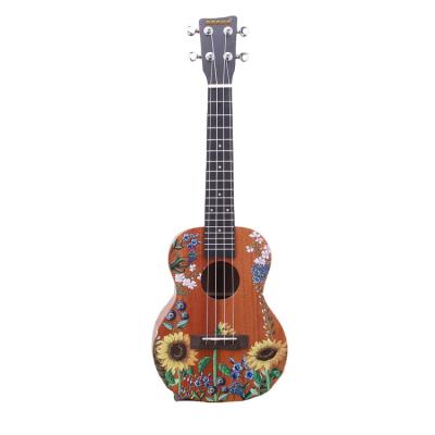 China Exquisite Cheap Price Ukulele Carving Flower Design Superior Mahogany Wood Concert Sapele Ukulele for sale