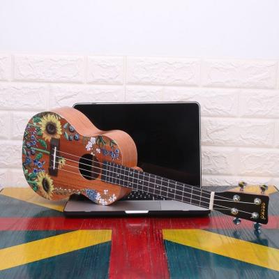 China High Quality Handmade Exquisite OEM 23 Inches Ukelele Carving Flower Design Superior Mahogany Wood Concert Ukulele for sale